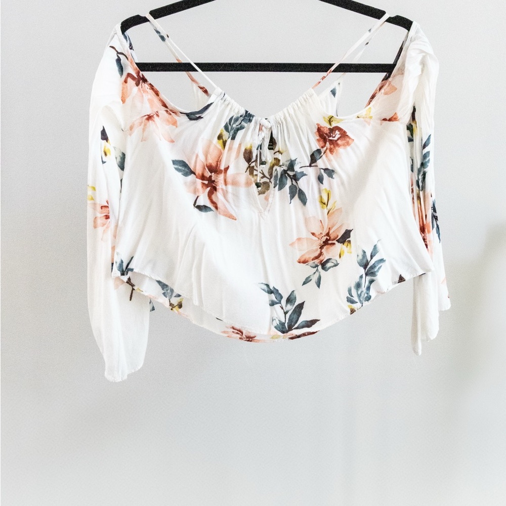 Forever 21 Floral Off-Shoulder Blouse - White and Pink